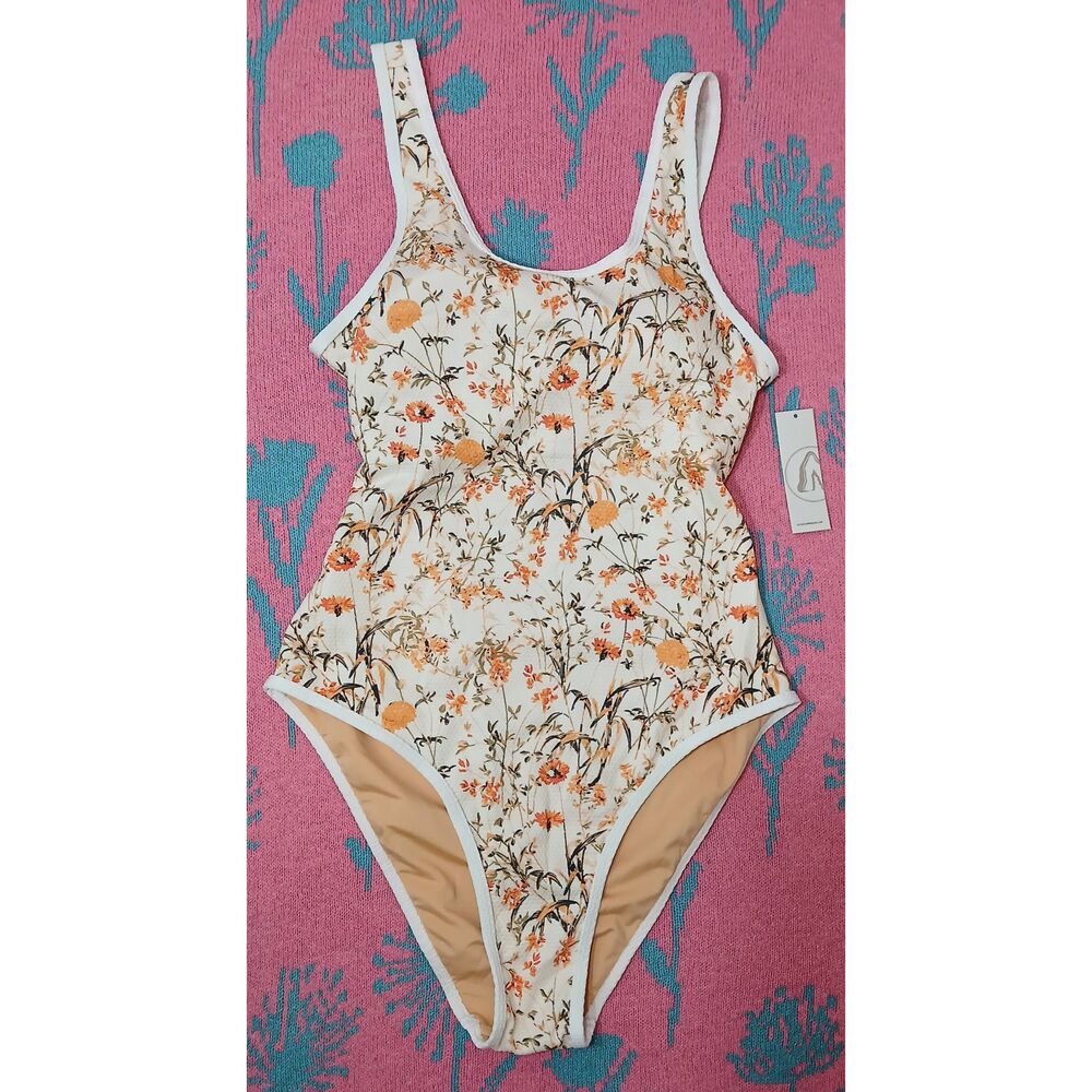 Geode womens small bathing suit one piece swimsuit floral motif yellow tropical